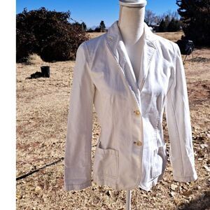 Womens‎ Lands End white denim blazer SZ 4-6